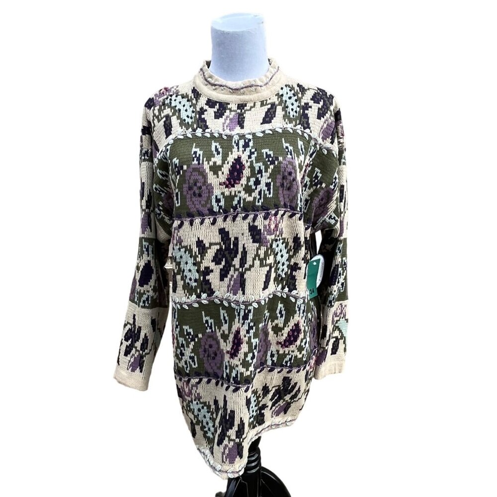 Maggie Lawrence Vintage  Sweater Embroidered Floral‎ Tunic Length Size M